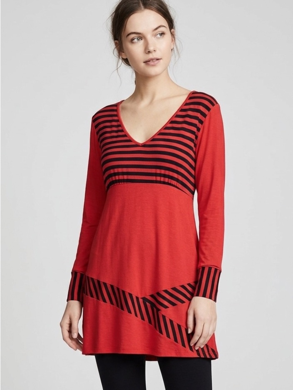 Aster Red top wit black stripes.  Tunic style.